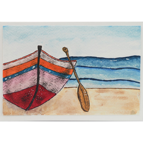 Boot am Strand Aquarell