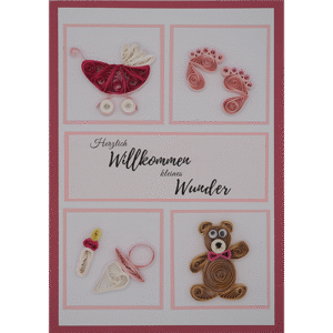 Babykarte für Mädchen mit 3D Quilling Elementen