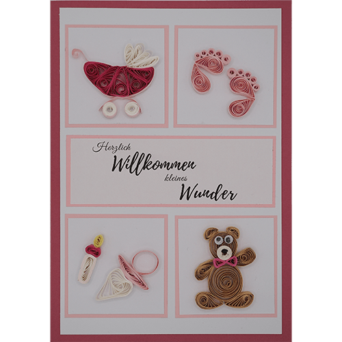 Babykarte für Mädchen mit 3D Quilling Elementen