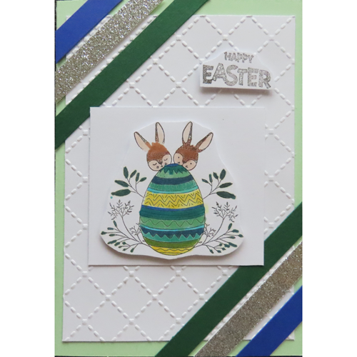 Osterhase mit Eier blau-grün