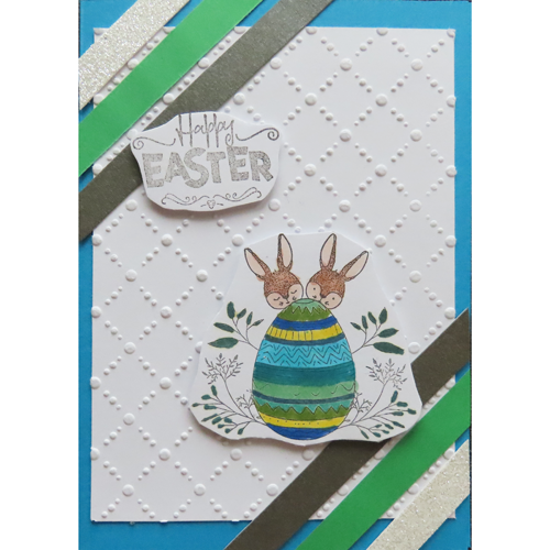 Osterhase mit Eier grau-grün