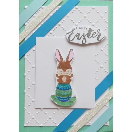 Osterhase mit Eier hellblau-dunkelblau