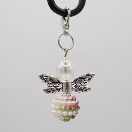 Schutzengel gerippelte Perle weiss-pink-grün