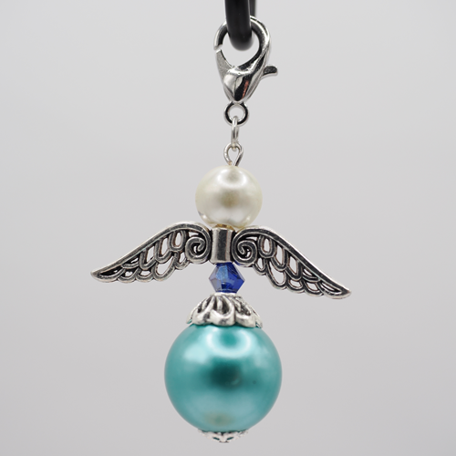 Schutzengel gross blau mit facettierter Perle dunkelblau