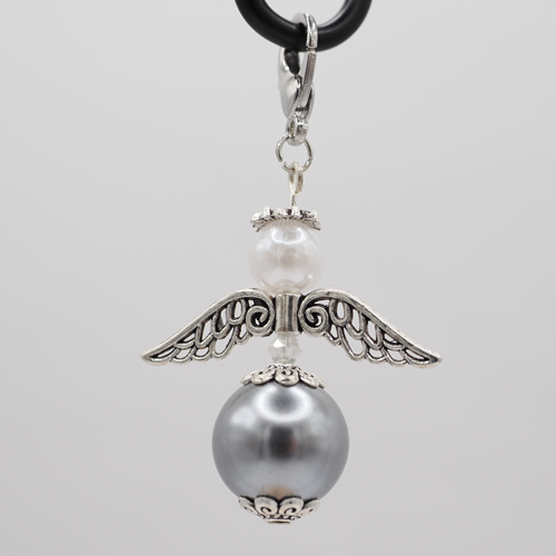 Schutzengel gross grau mit facettierter Perle weiss