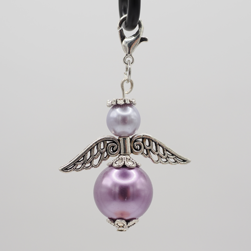 Schutzengel gross violett mit facettierter Perle pink