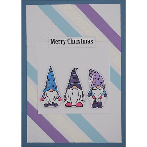 Weihnachtskarte mit drei Wichteln hellblau