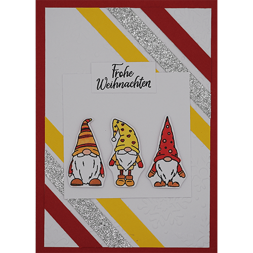 Weihnachtskarte mit drei Wichteln rot