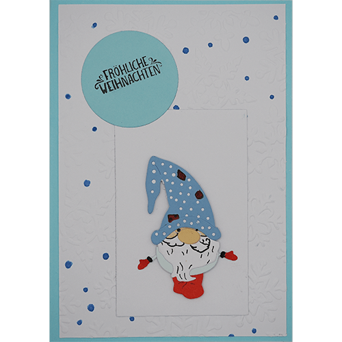 Weihnachtskarte Wichtel hellblau
