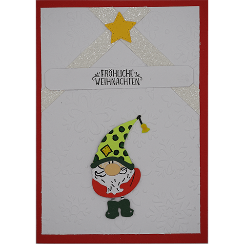 Weihnachtskarte Wichtel grün mit Stern