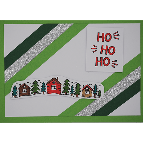 Weihnachtskarte mit Häusern im Wald hellgrün