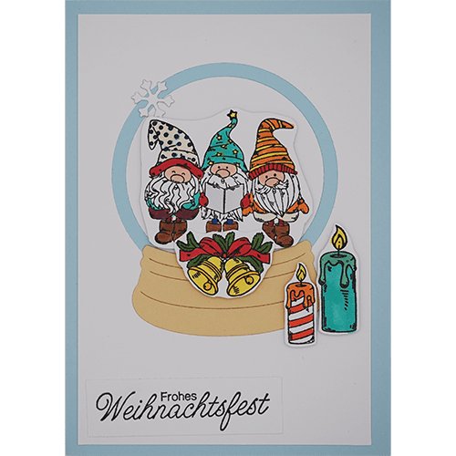 Weihnachtskarte Schneekugel Wichtel 2