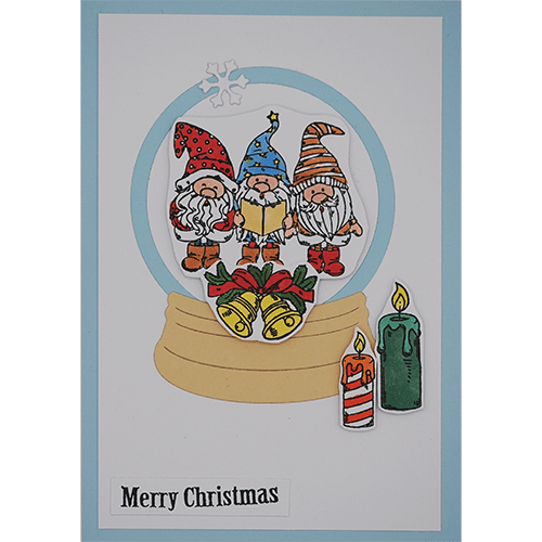 Weihnachtskarte Schneekugel Wichtel 1