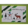 Weihnachtskarte mit Schneemann und Rentier grün